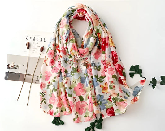 Tassel Scarf Multi Colour Floral