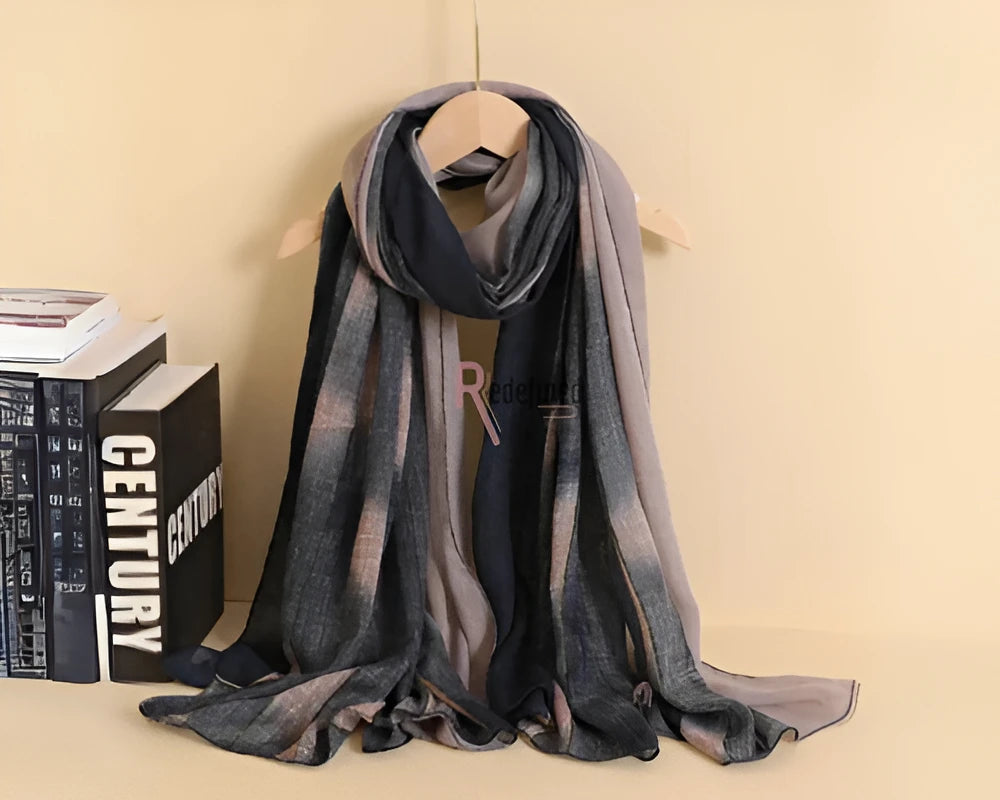 Tassel Scarf Blue Grey block