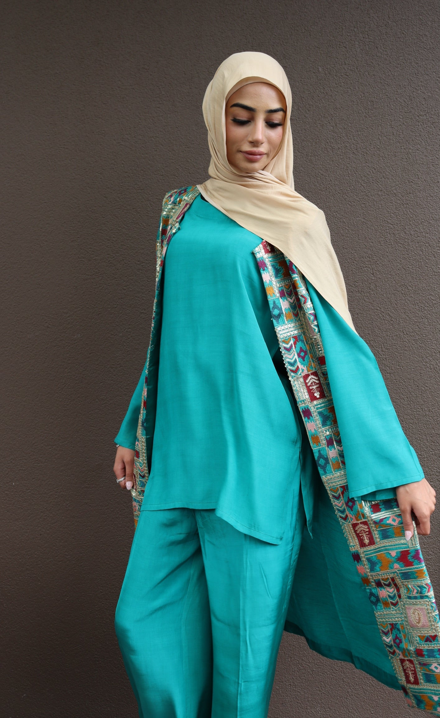 Zariya Statement Longline Vest - Sea Green