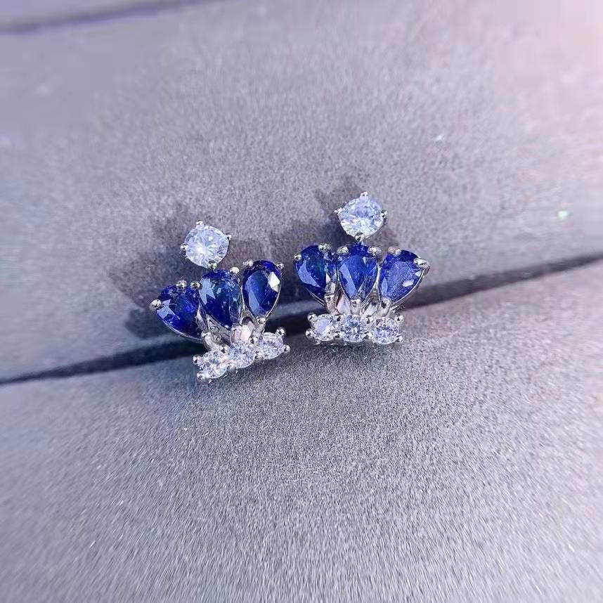 Royal Blue Crown Cluster Earrings