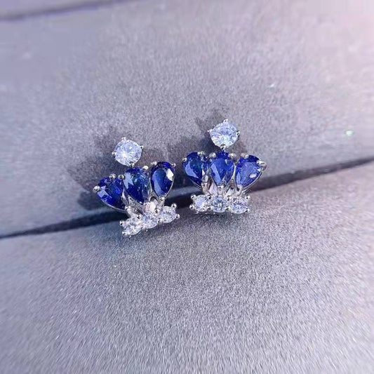 Blue Crown Cluster Earrings